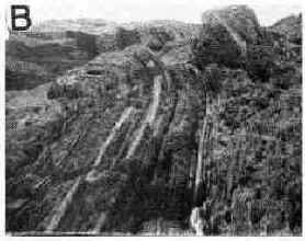 Slump folds near Fisher's Point. Axez of the folds are almost vertical and normal stratification is distinctly seen in the background.